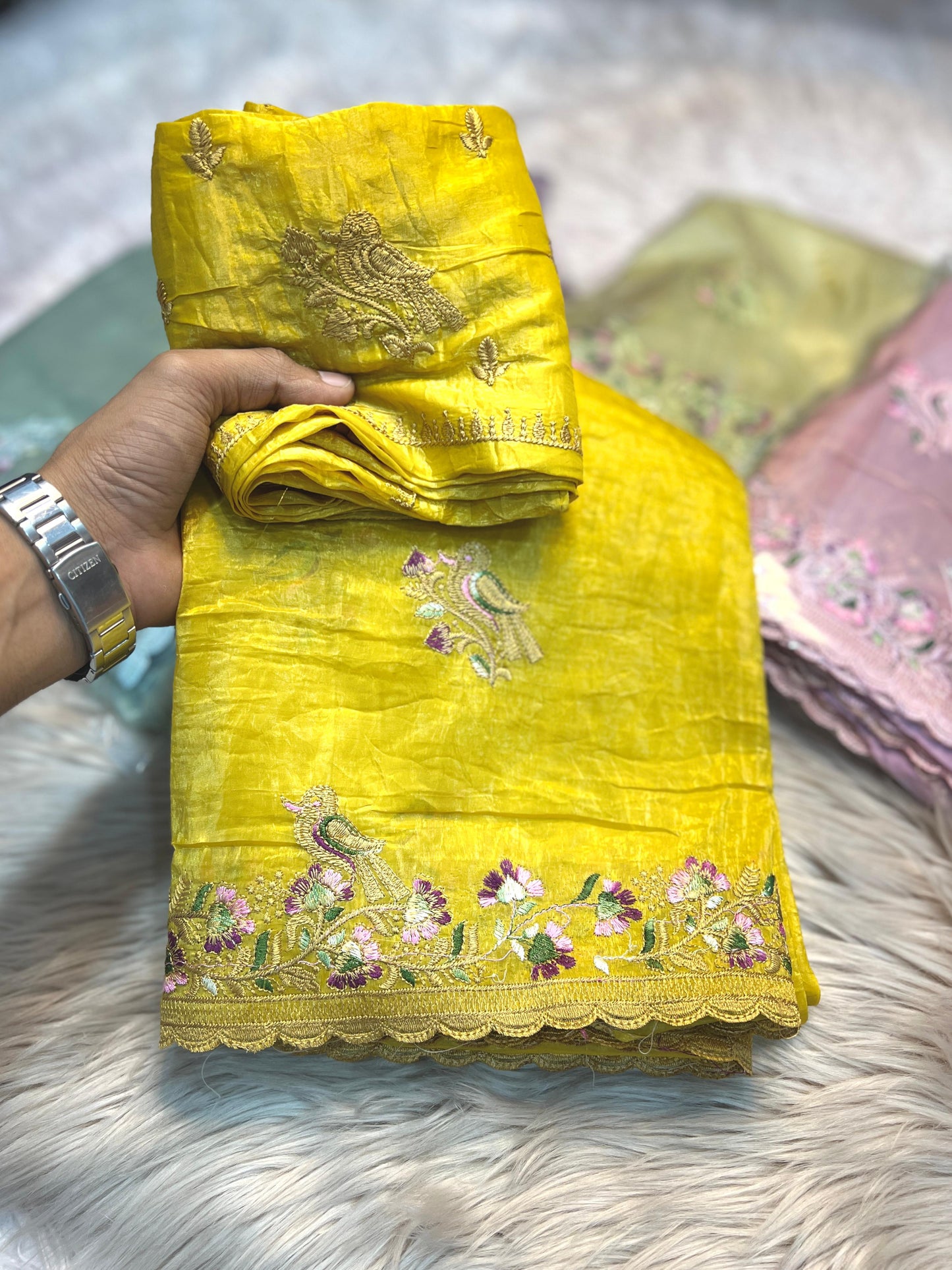 Soft Gold Crush Saree
