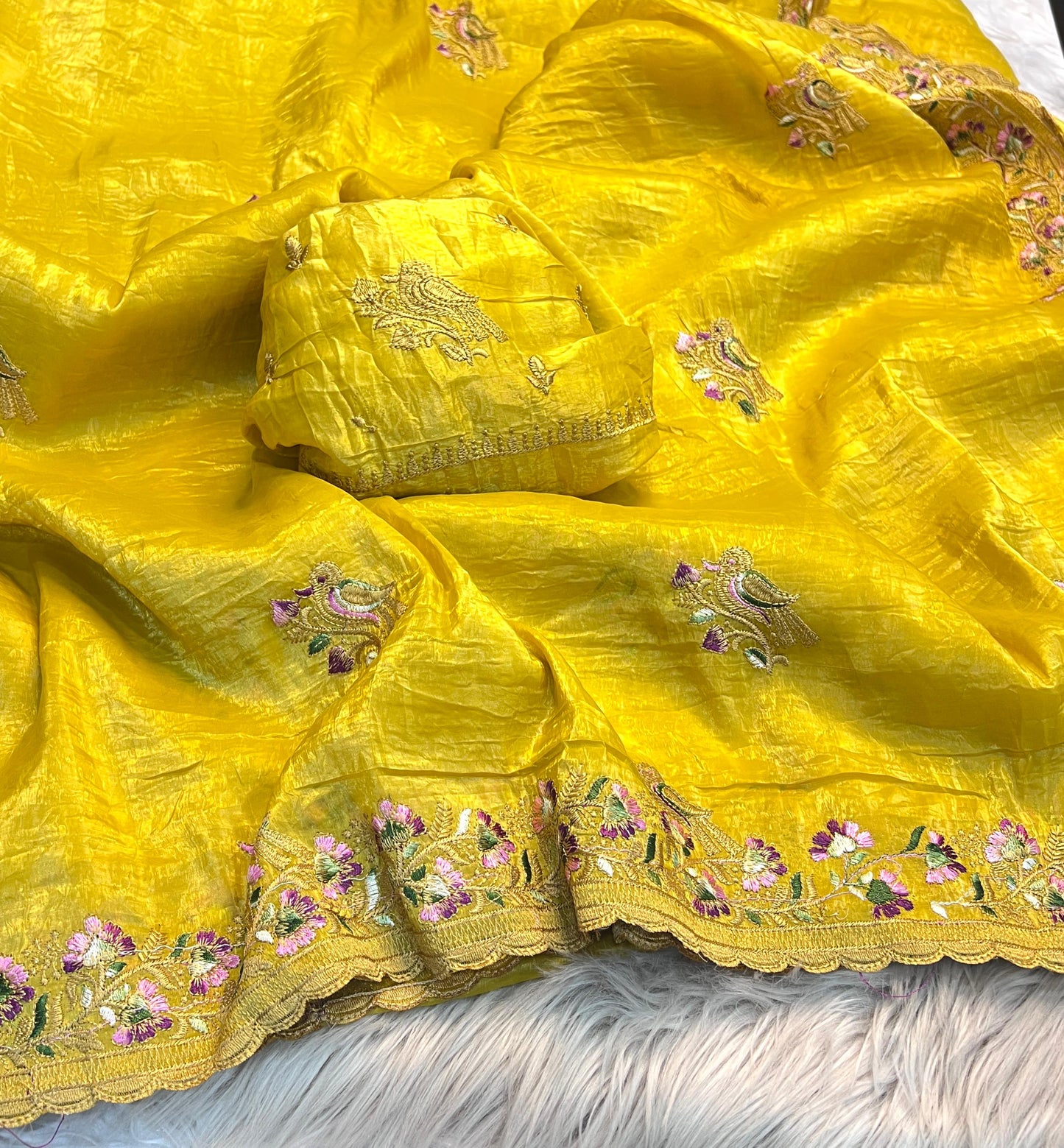 Soft Gold Crush Saree