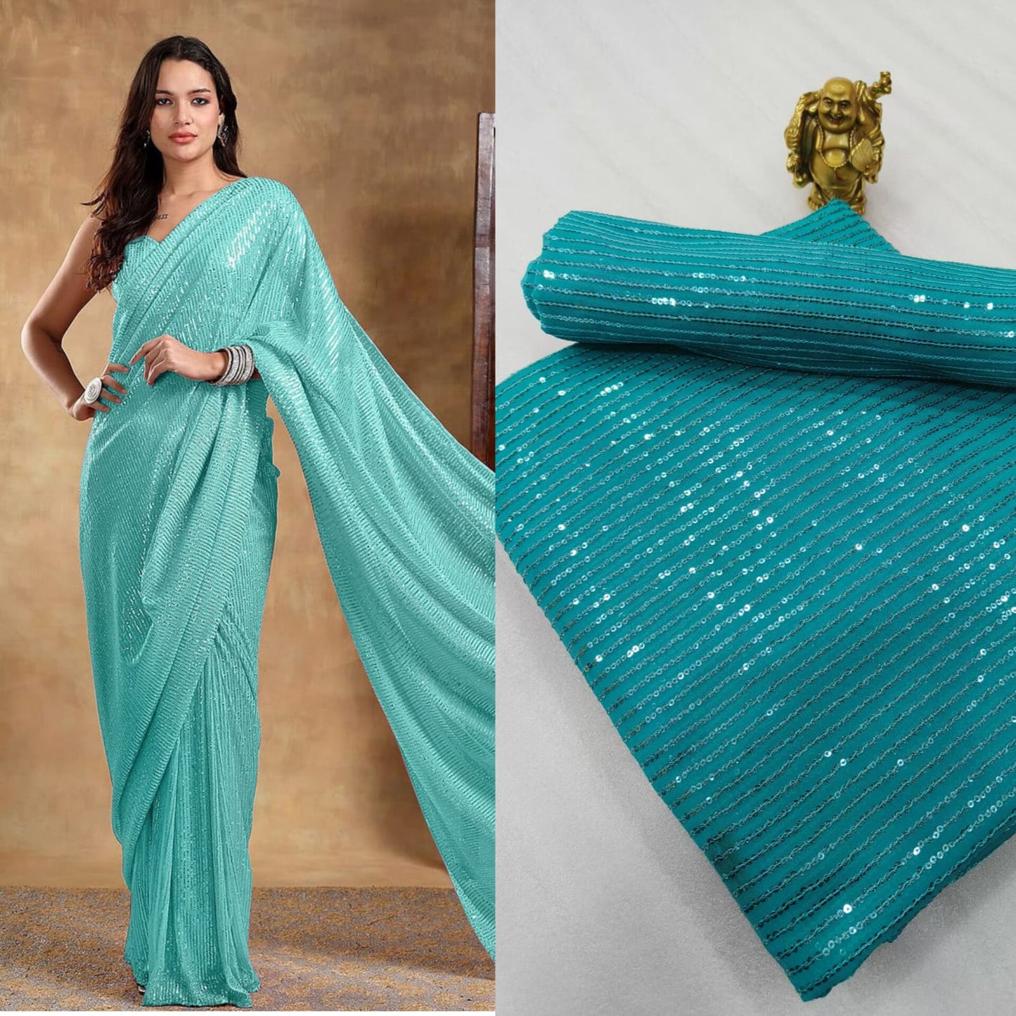 Modern and Vibrant Design on 3MM Sequins Saree Moksha Fashions