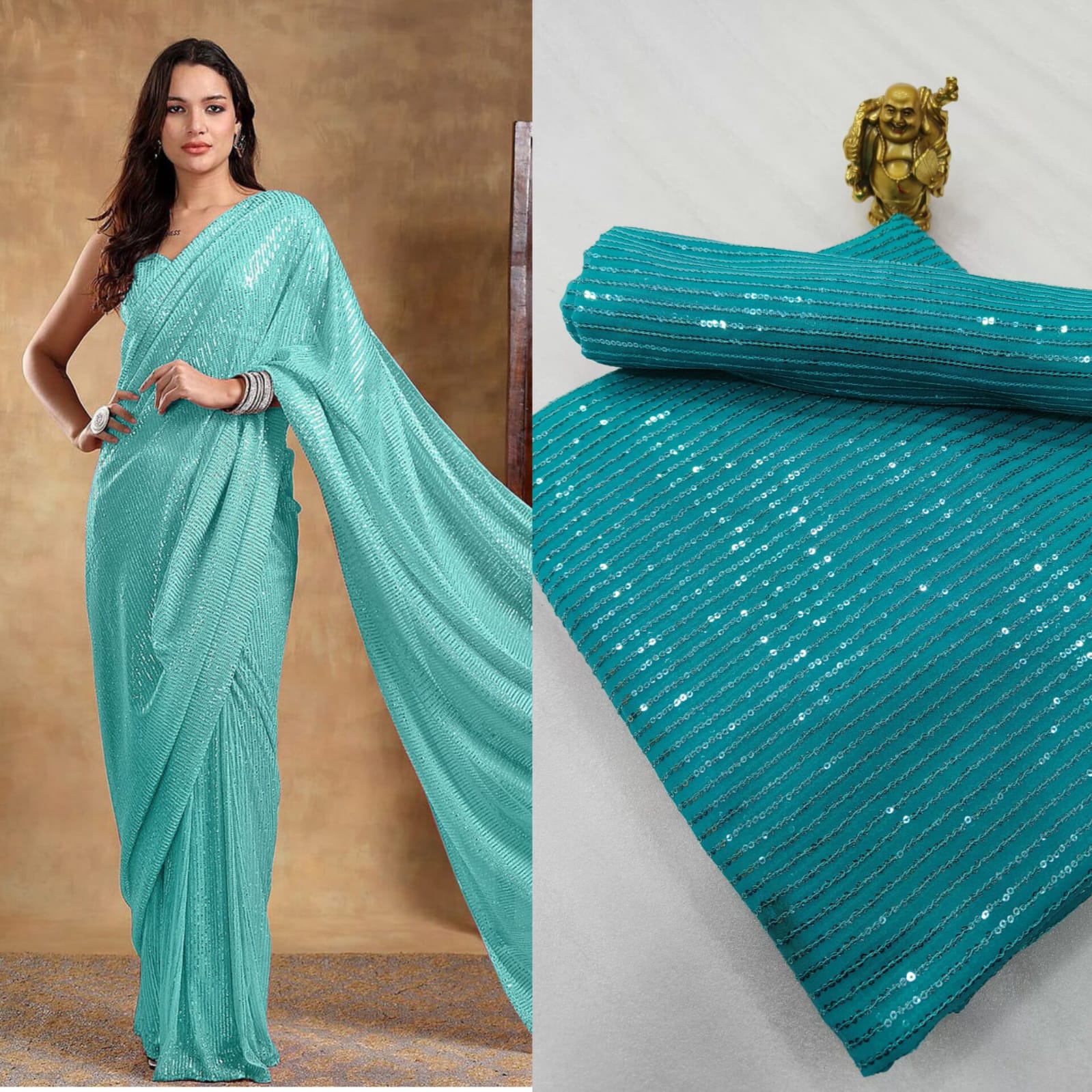 Modern and Vibrant Design on 3MM Sequins Saree Moksha Fashions