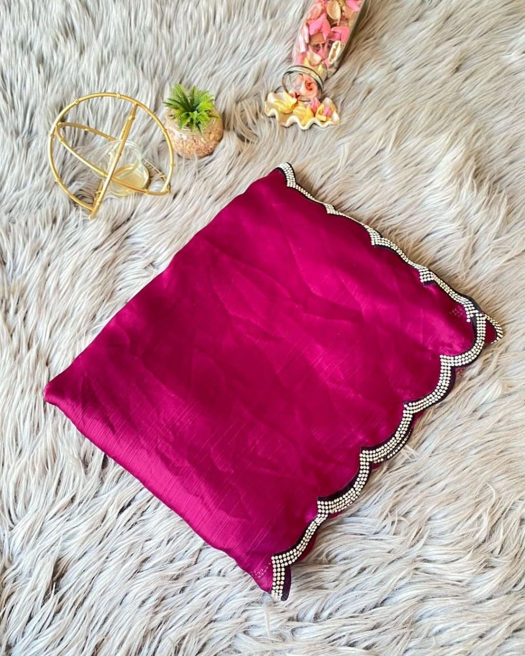 Pure chinnon with cut work border with real jarkan work Moksha Fashions