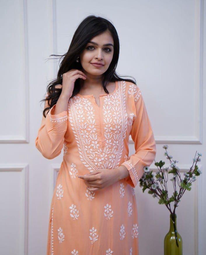 Elevate Your Style With Unique And Eye-Catching Chicken Embroidery On Kurti And Pant Moksha Fashions