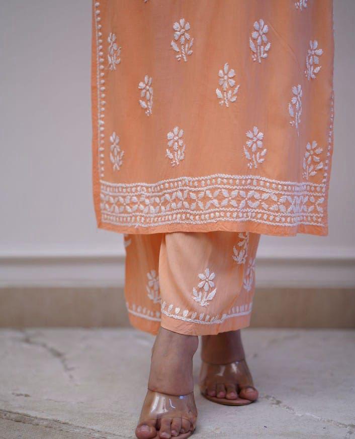 Elevate Your Style With Unique And Eye-Catching Chicken Embroidery On Kurti And Pant Moksha Fashions