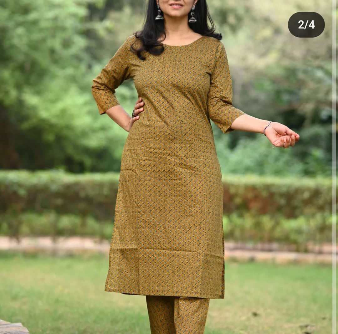 Procin print Kurti Pant Set With Quilted cotton jacket Moksha Fashions