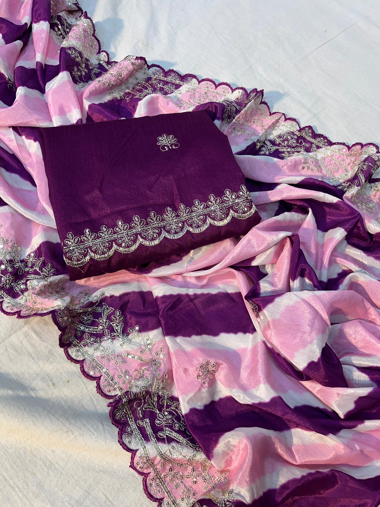 Soft Chinon Silk Digital Print Sequin Saree