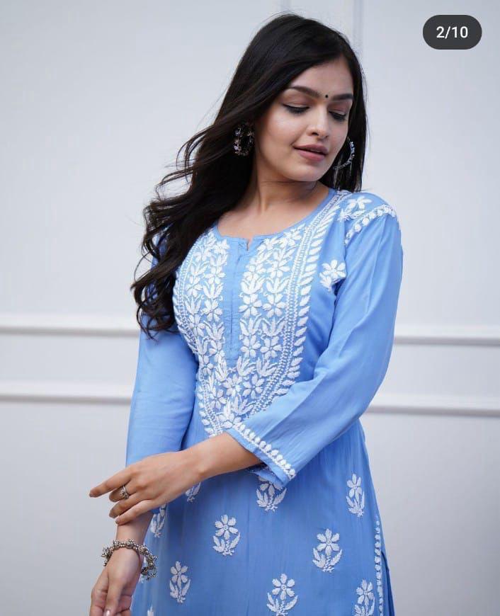 Elevate Your Style With Unique And Eye-Catching Chicken Embroidery On Kurti And Pant Moksha Fashions
