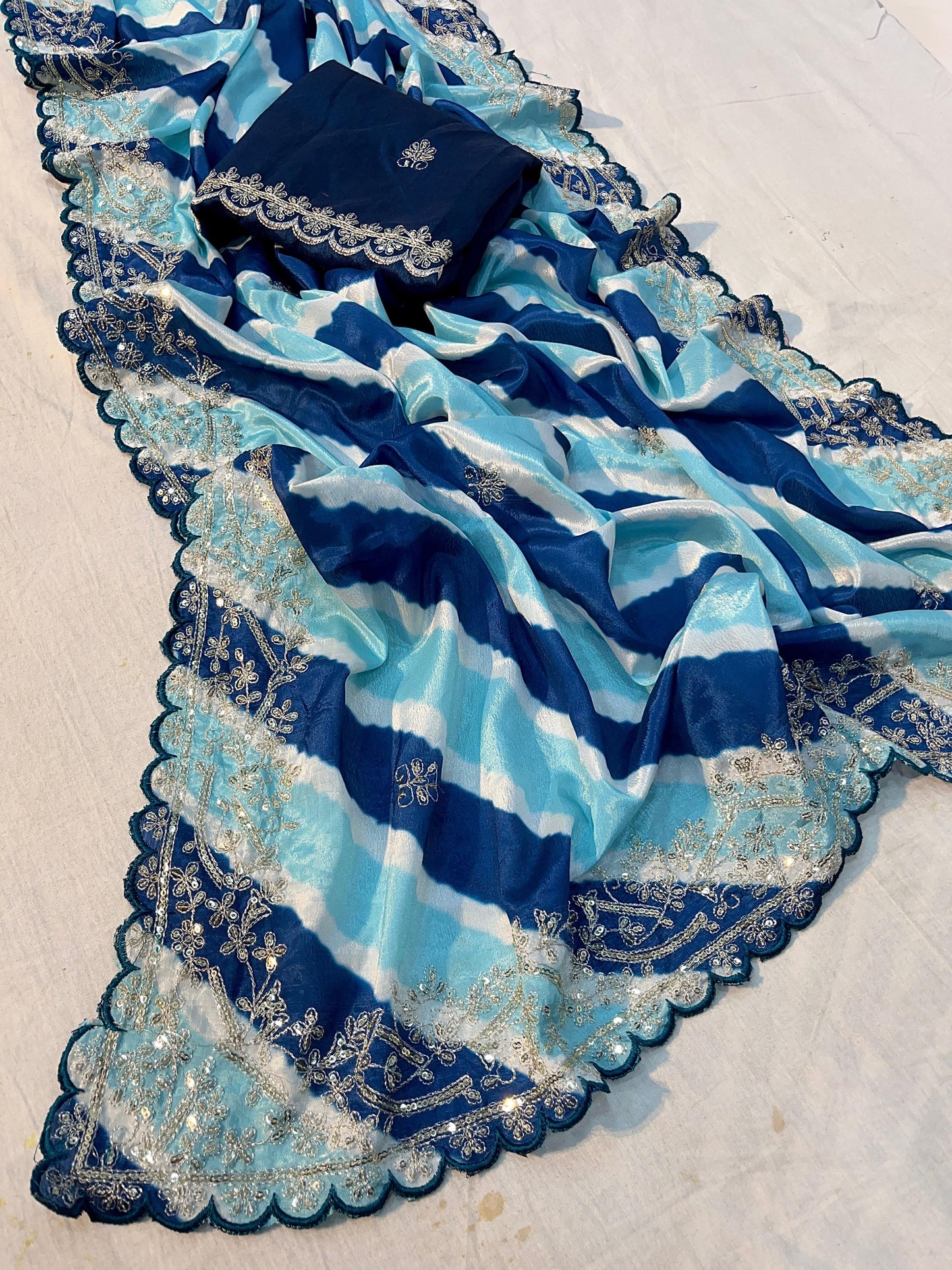 Soft Chinon Silk Digital Print Sequin Saree