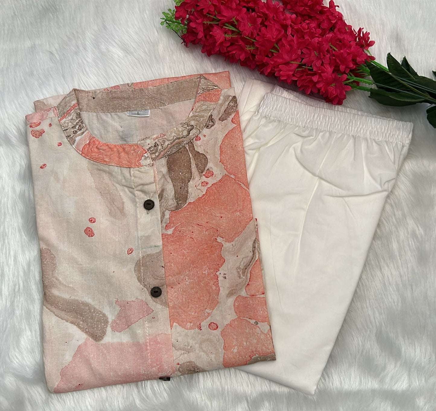 Trendy collection of hand printed marble print kurti with pant Moksha Fashions