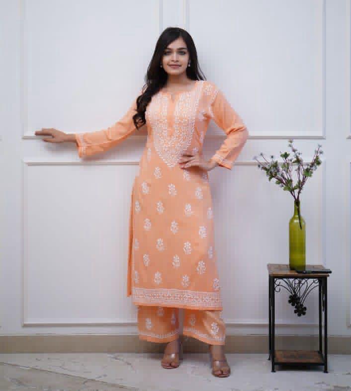 Elevate Your Style With Unique And Eye-Catching Chicken Embroidery On Kurti And Pant Moksha Fashions