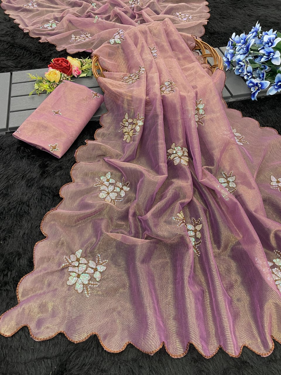.Jimmy Fabric With Sequence Saree - Moksha Fashions