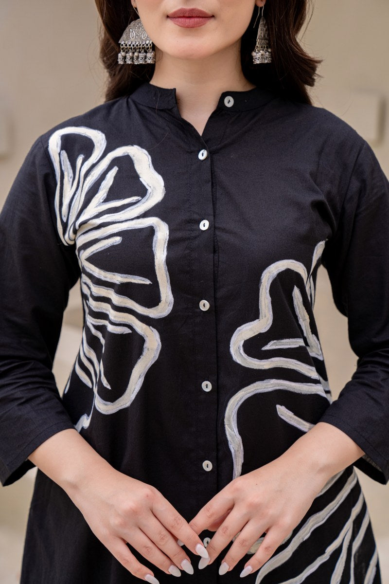 Cotton Kurta Set With Unique Brush Paint Moksha Fashions