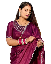 Pure chinnon with cut work border with real jarkan work Moksha Fashions