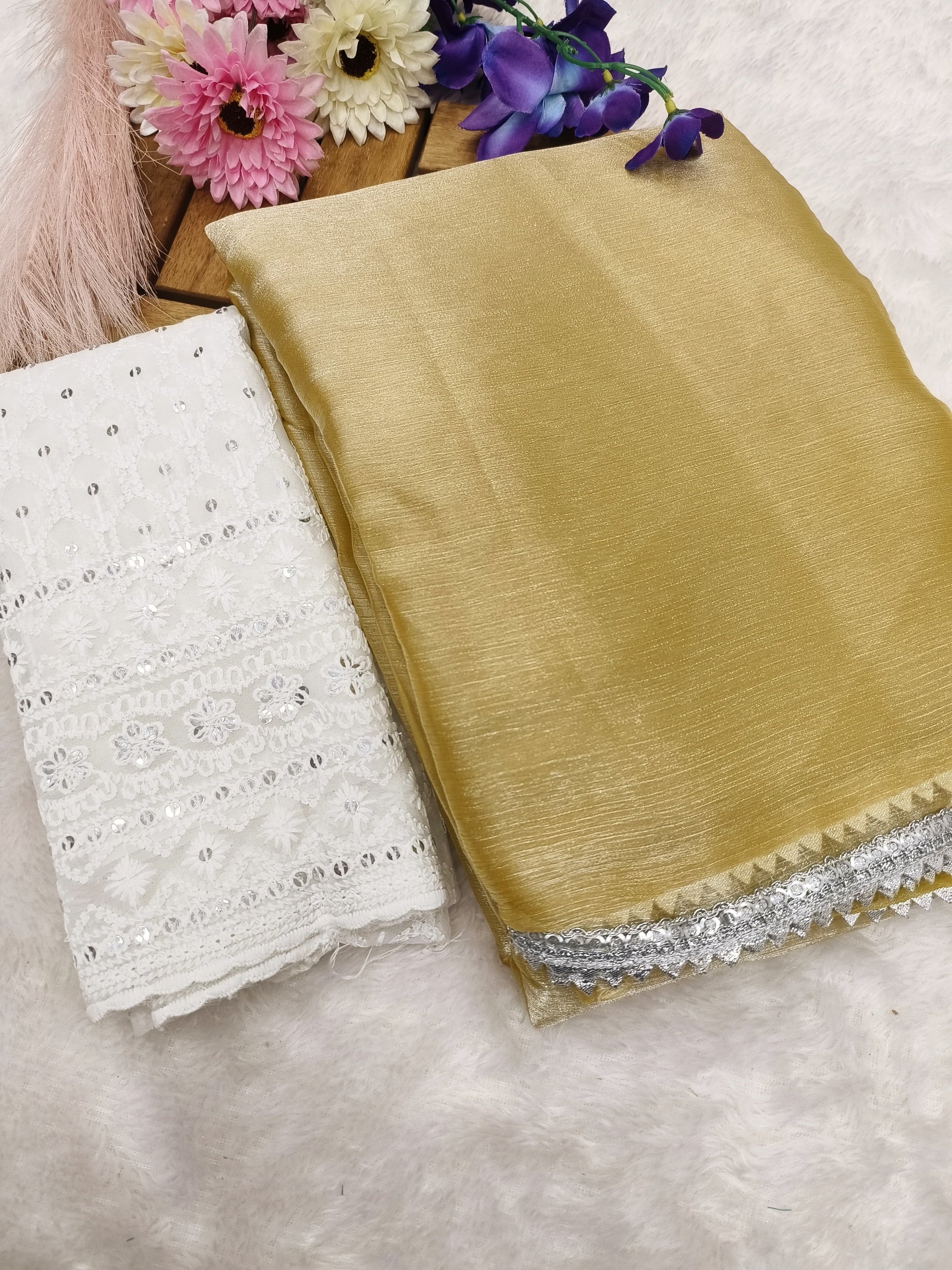 Saree Crafted from Burberry Jimmy Choo fabric & Sequin Moksha Fashions
