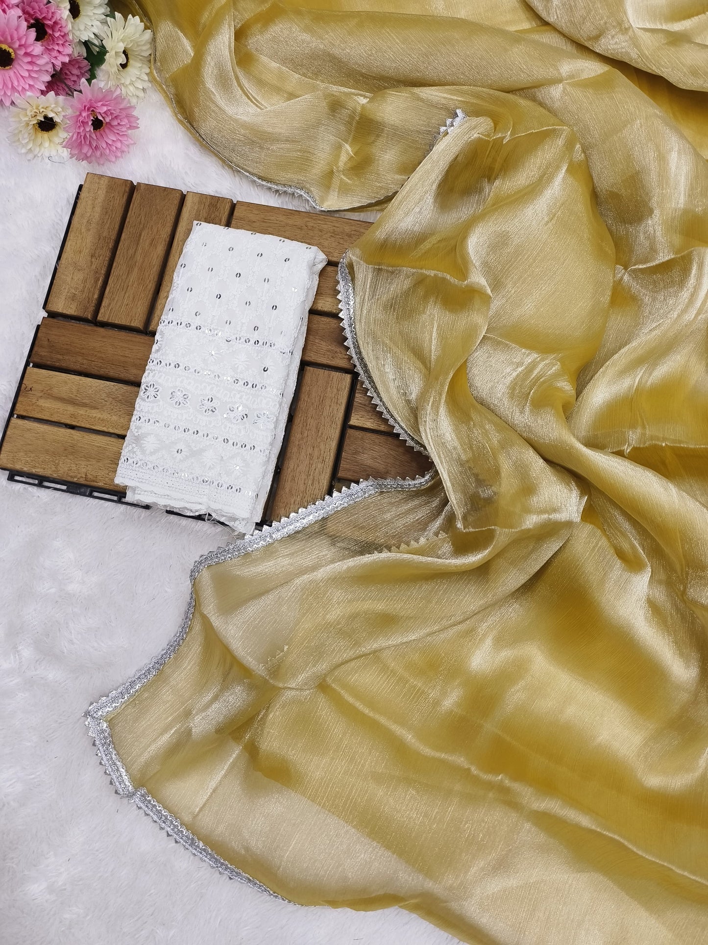 Saree Crafted from Burberry Jimmy Choo fabric & Sequin Moksha Fashions