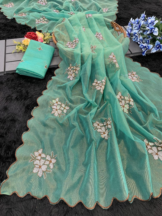 .Jimmy Fabric With Sequence Saree - Moksha Fashions