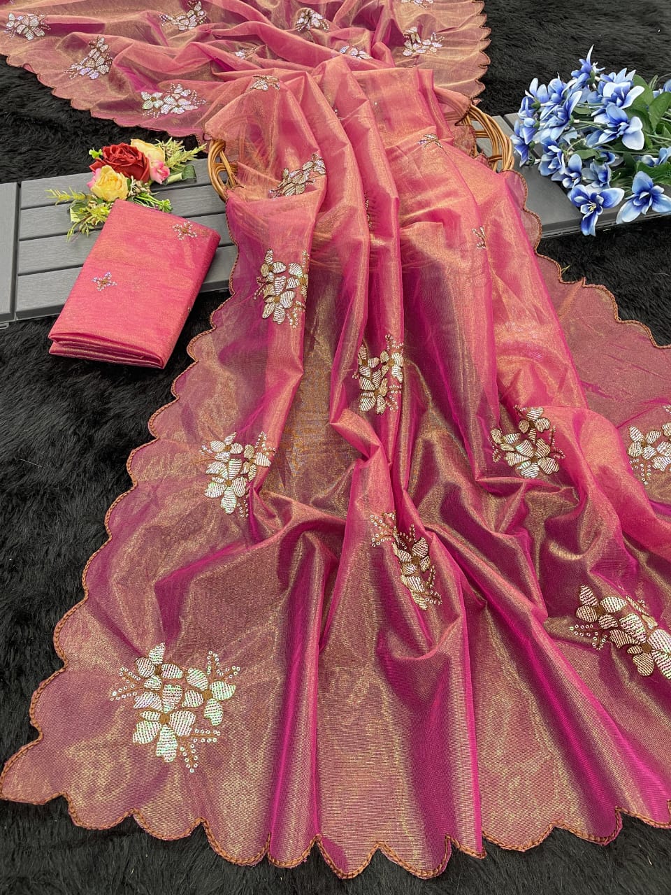 .Jimmy Fabric With Sequence Saree - Moksha Fashions