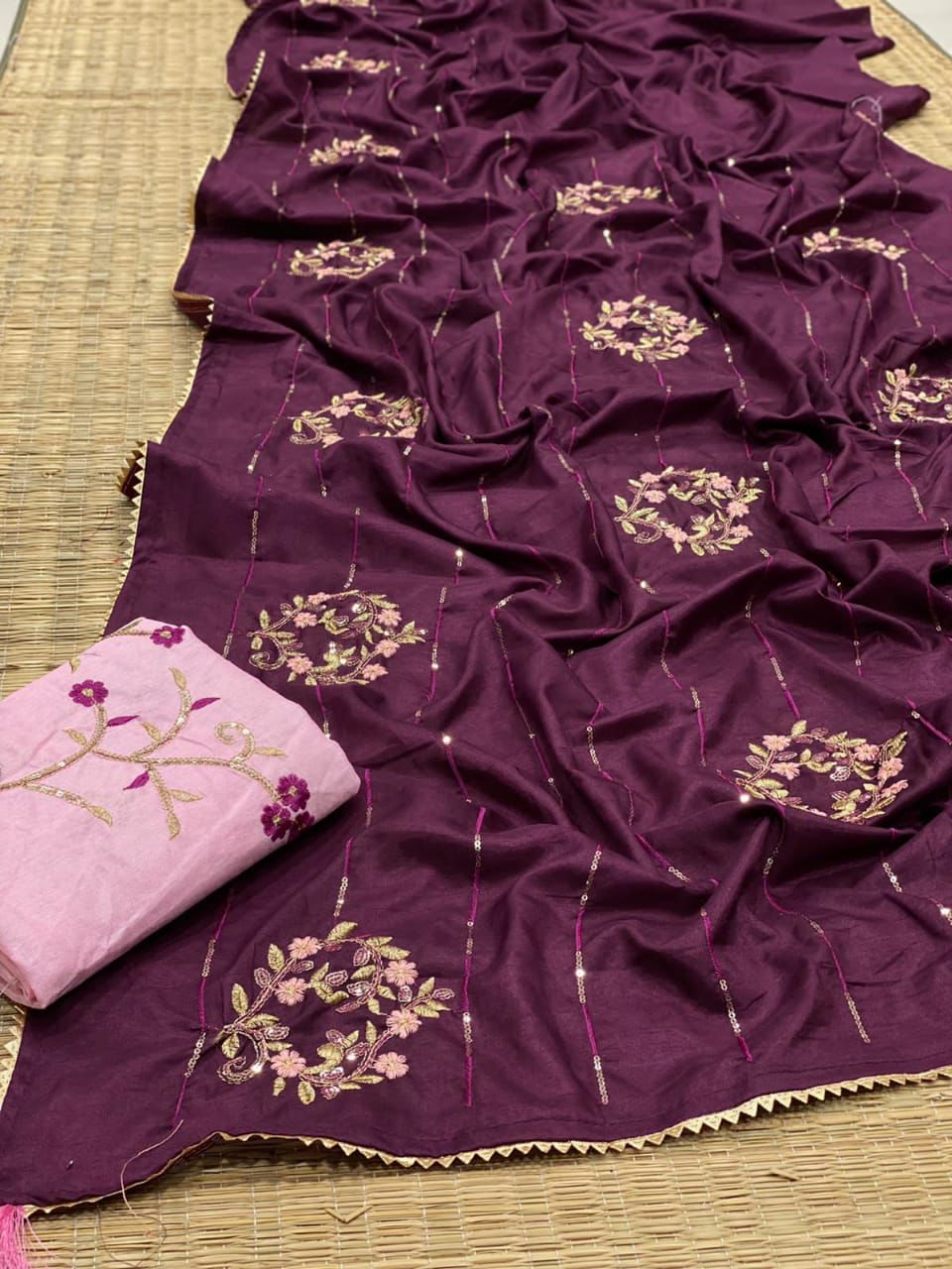 Dola Silk Sequence-Thread Embroidery Sarees Moksha Fashions