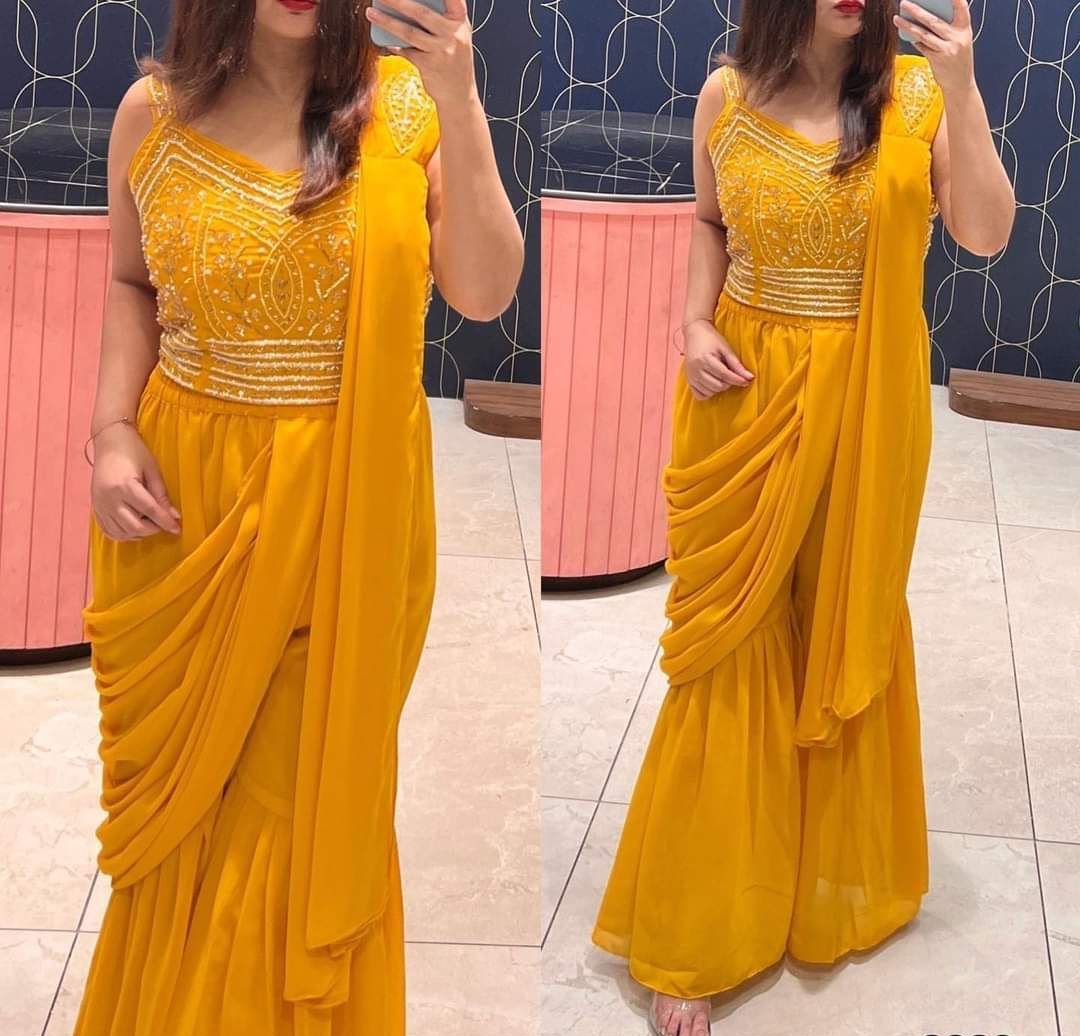The Latest Style Of Draping Is Saree Sharara Moksha Fashions