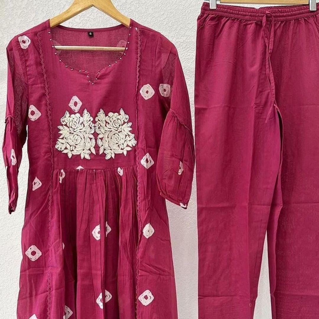 Stylish Long slit Cotton kurta pant set