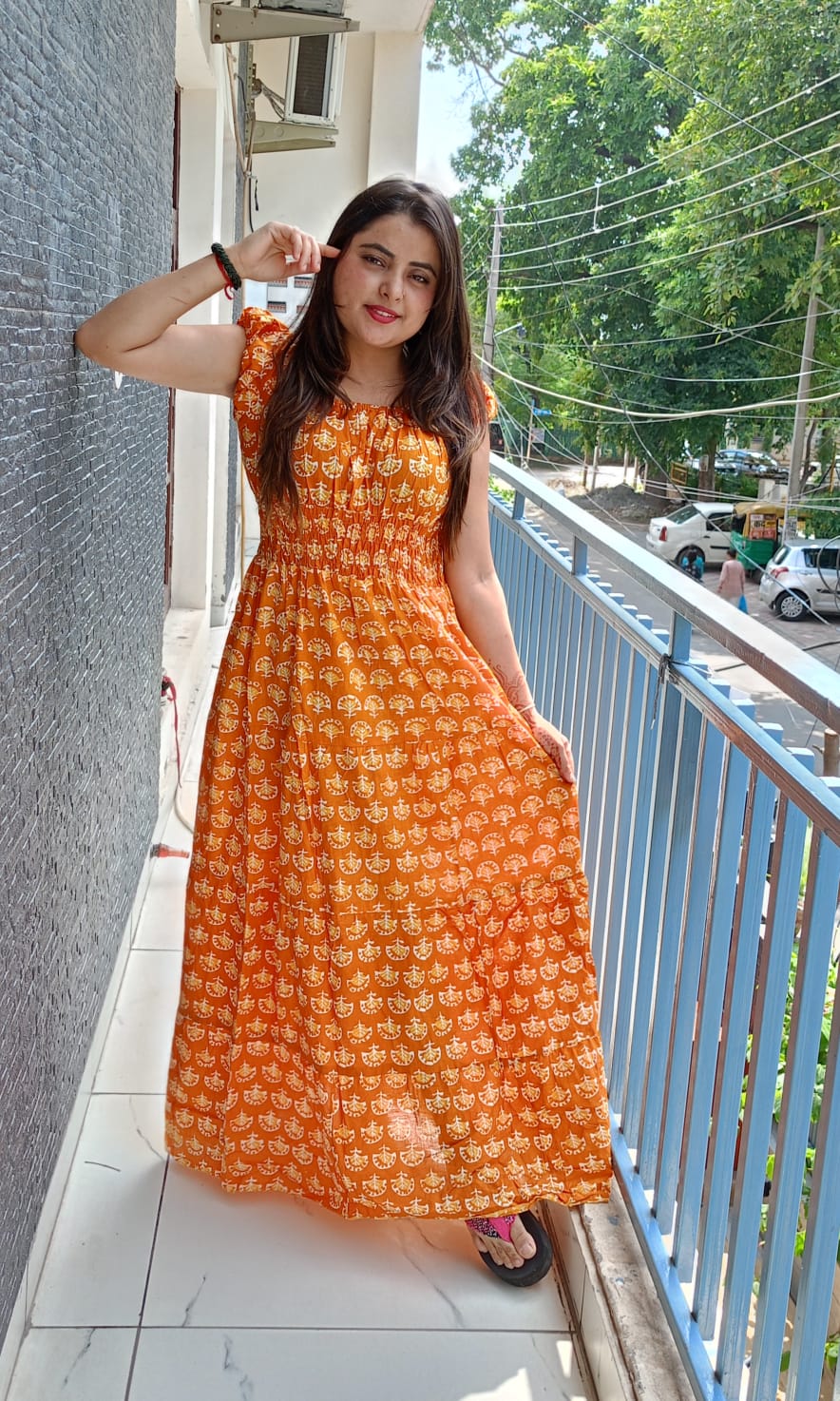 NEW TANGY ORANGE PRINT INBEST SELLER MAXI DRESS