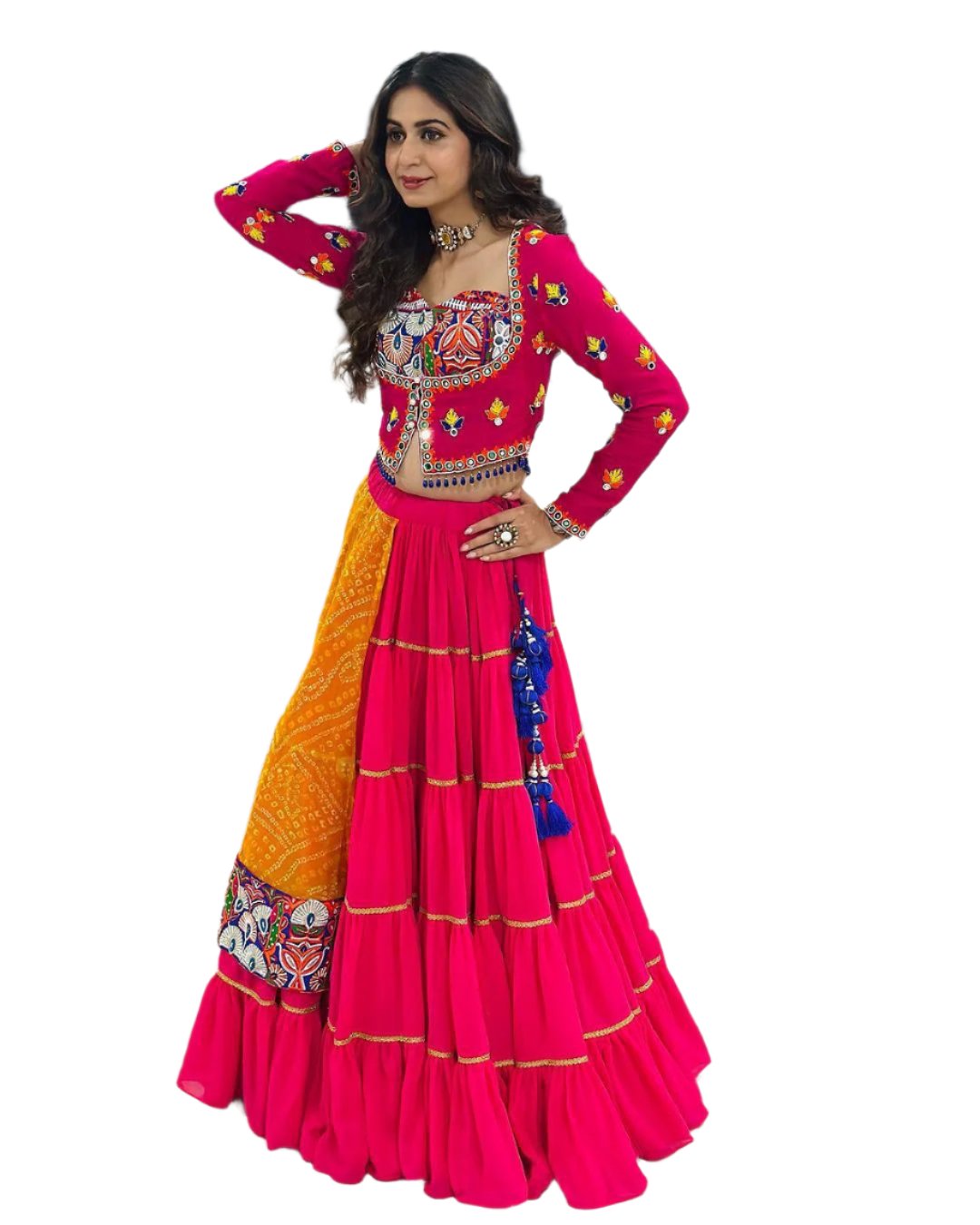 A NAVRATRI SPECIAL DIGITAL PRINT LEHENGA WITH REAL MIRROR WORK