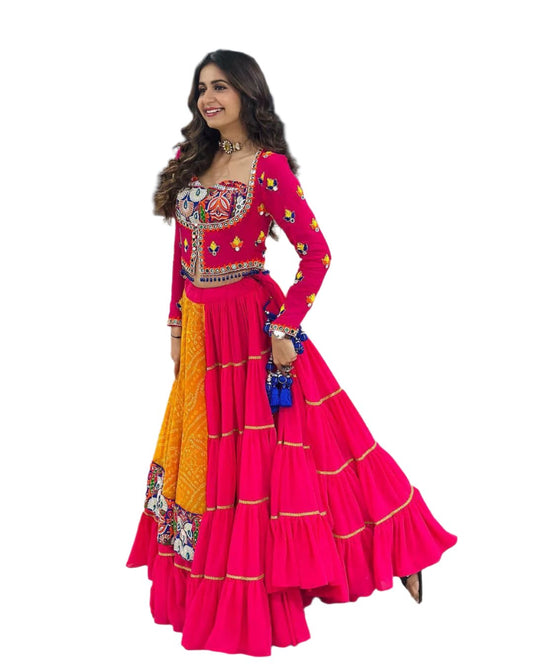 A NAVRATRI SPECIAL DIGITAL PRINT LEHENGA WITH REAL MIRROR WORK