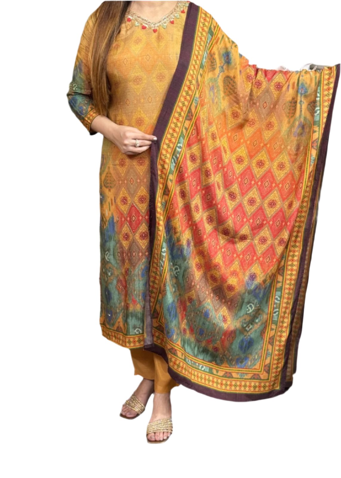 Premium Malai Silk Kurti Boasts Heavy Hand Work And Soft Printing For A Luxurious Touch