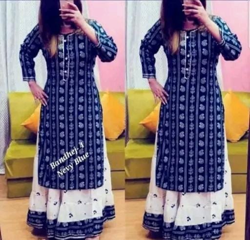 .Printed Kurti with Skirt