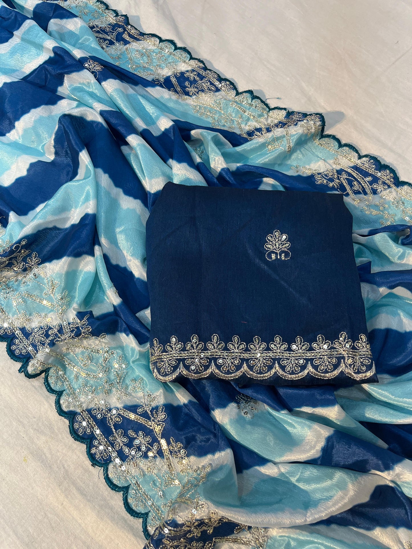 Soft Chinon Silk Digital Print Sequin Saree