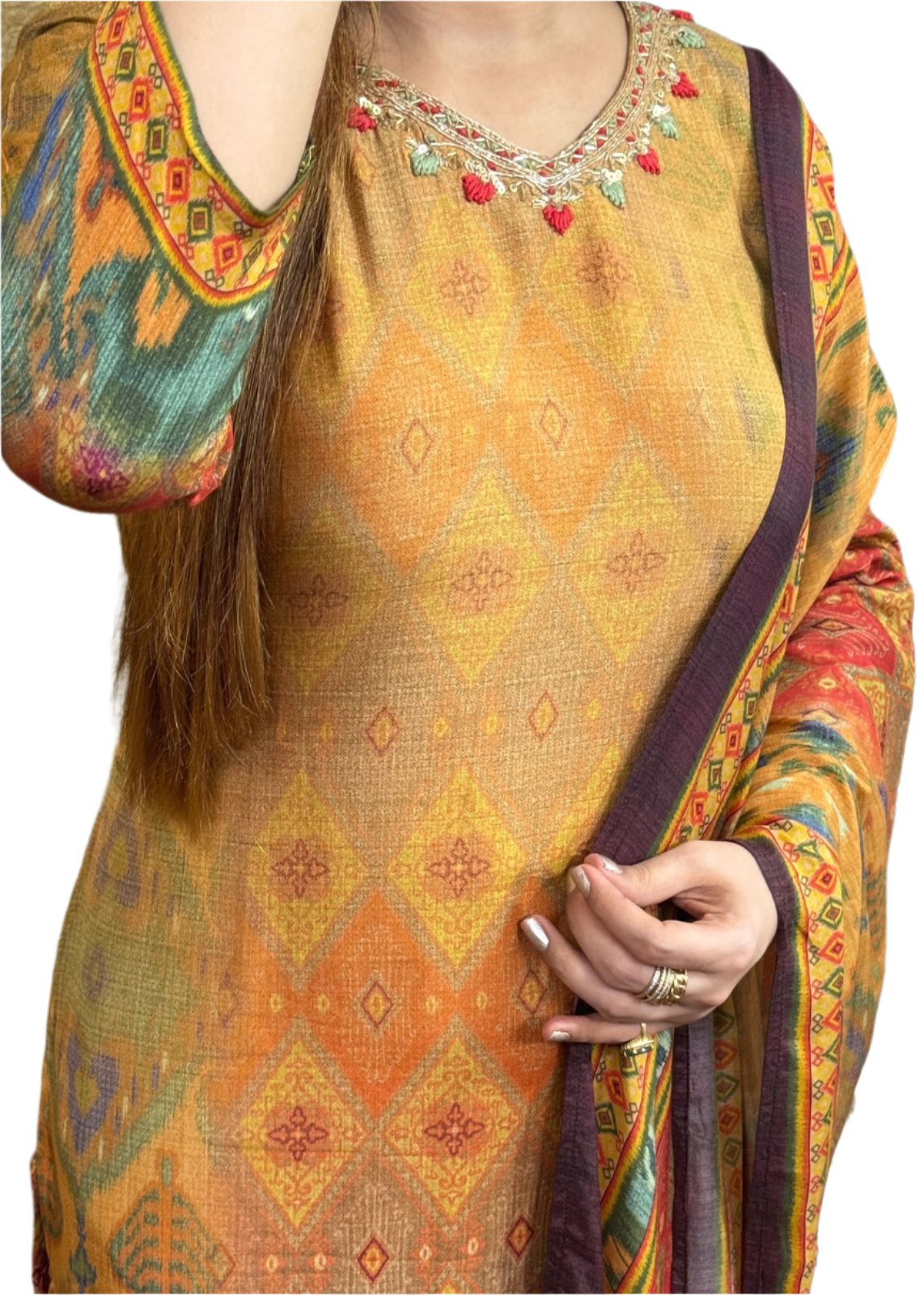 Premium Malai Silk Kurti Boasts Heavy Hand Work And Soft Printing For A Luxurious Touch