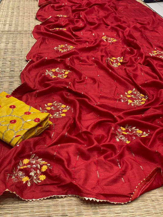 Dola Silk Sequence-Thread Embroidery Sarees