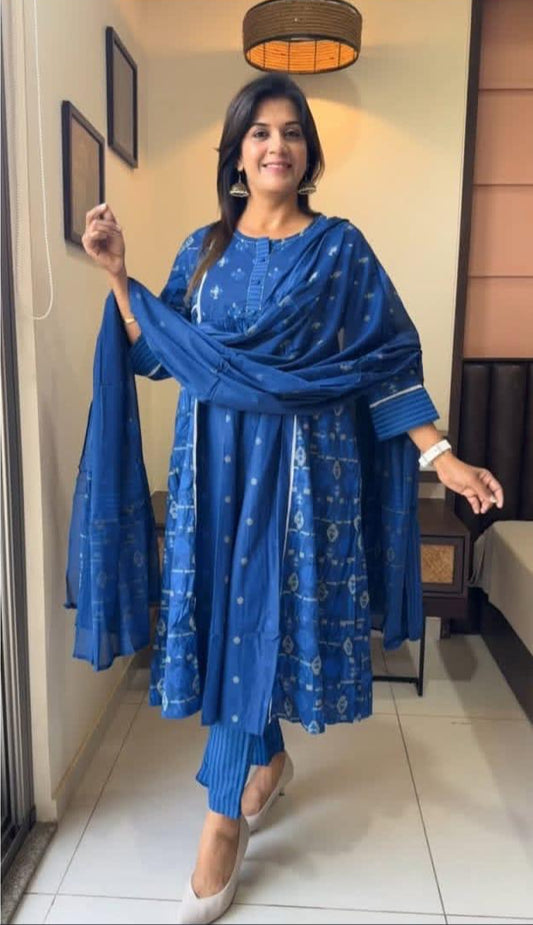 .Elegant Flared Suit -Discharge Print