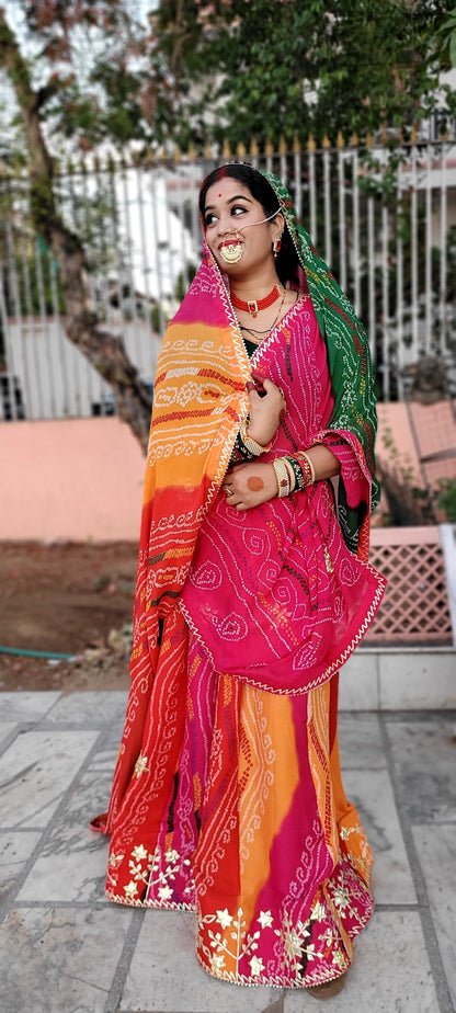 Pachranga Lehenga with heavy kachi gotta patti work