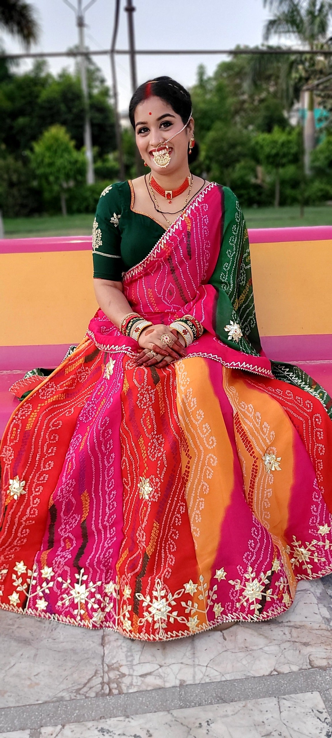 Pachranga Lehenga with heavy kachi gotta patti work