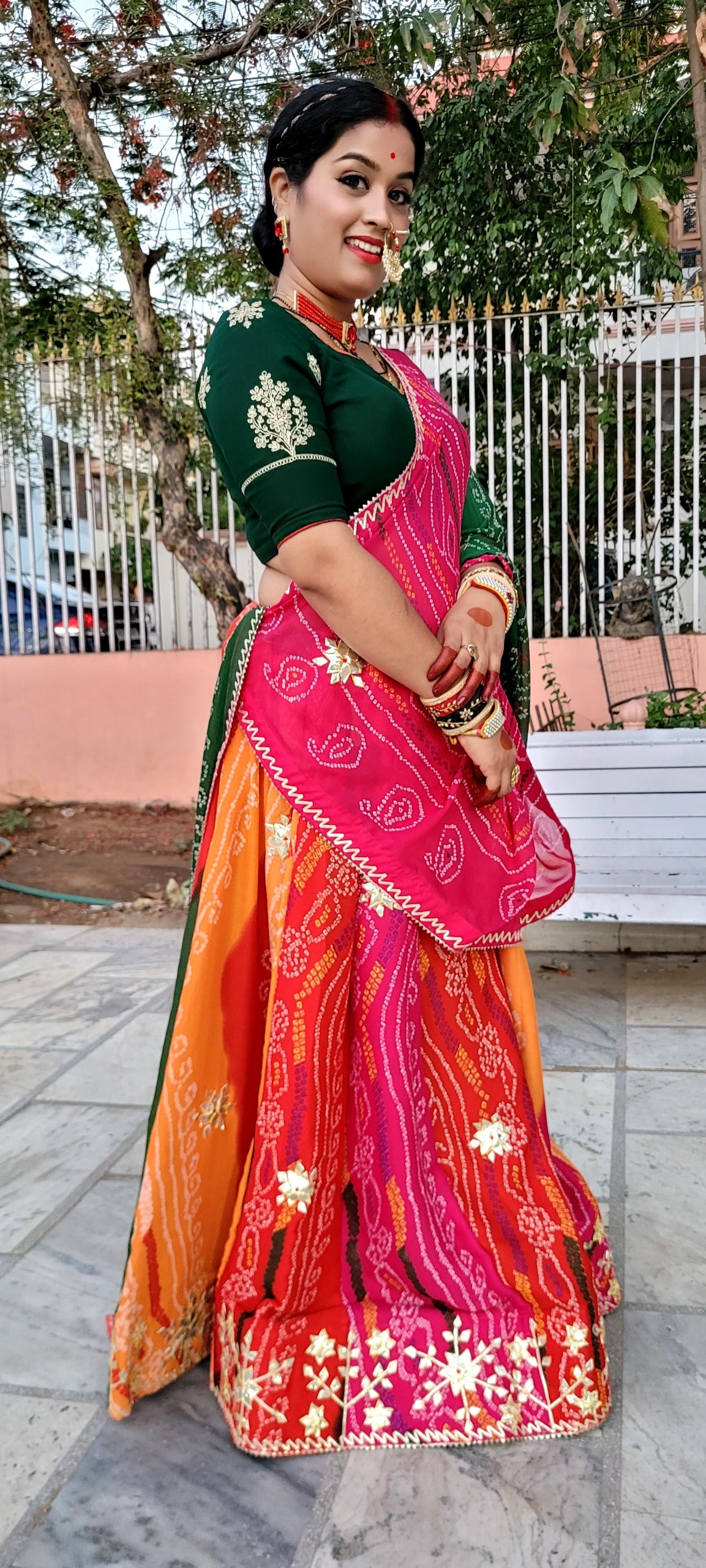 Pachranga Lehenga with heavy kachi gotta patti work