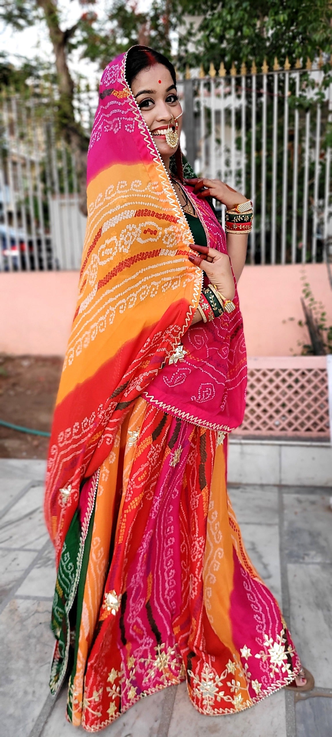 Pachranga Lehenga with heavy kachi gotta patti work