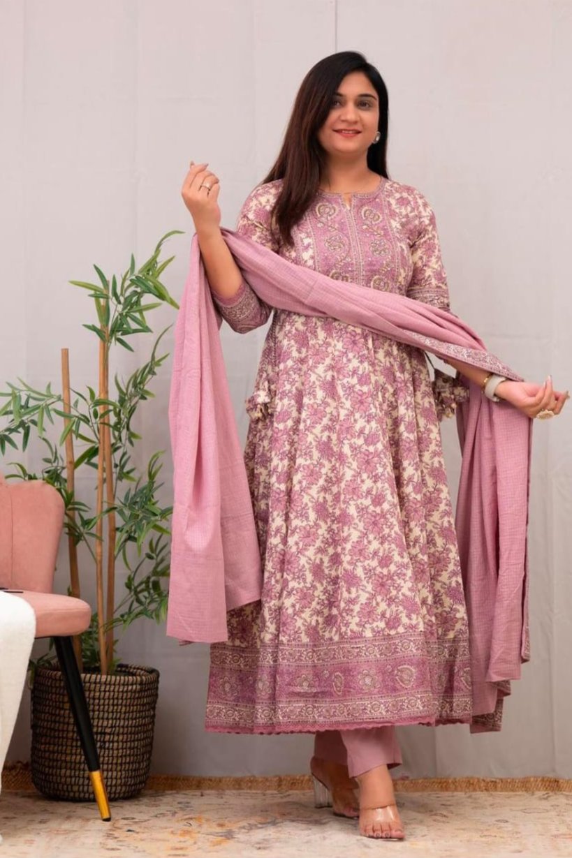 Anarkali kurta set -saganeri print