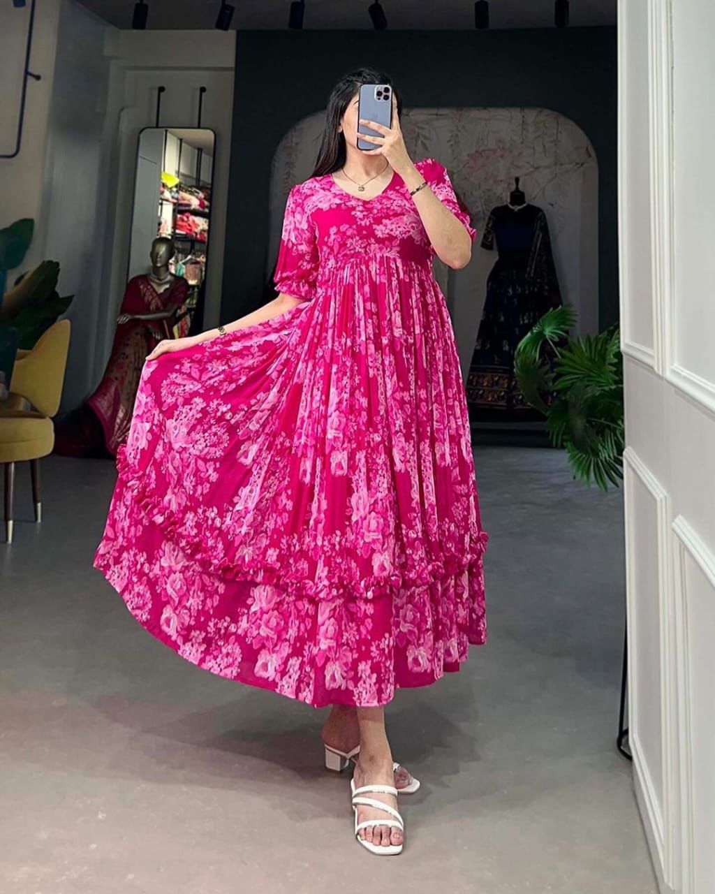 Summer Special Frilled Cotton Middi Dress Moksha Fashions