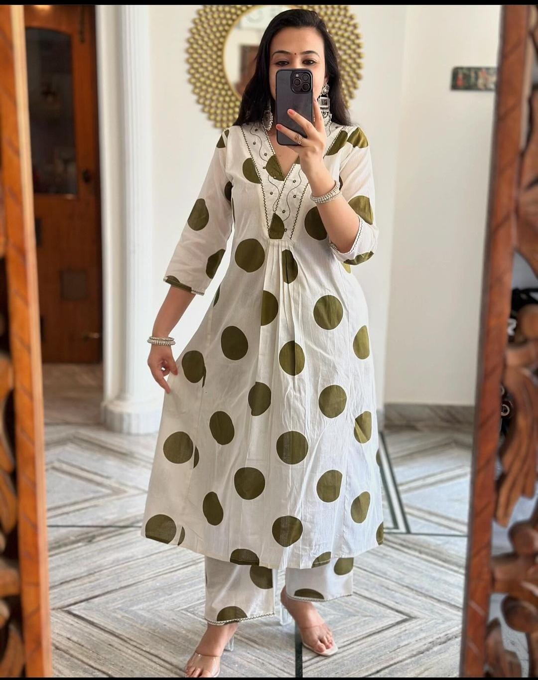 Embroidery Mirror Work Polka-dot Dress