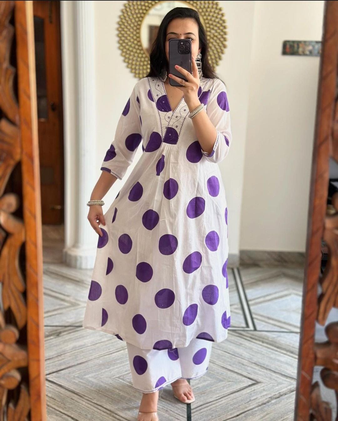 Embroidery Mirror Work Polka-dot Dress