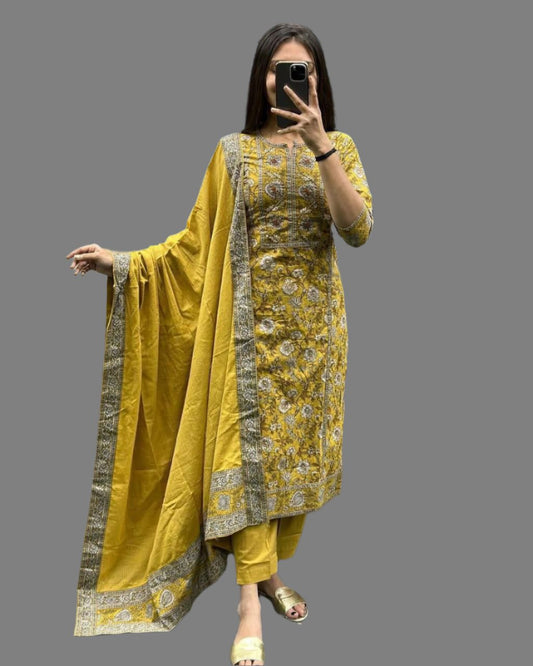 Premium Cotton Fabric Suit With Finest Handwork and Prints