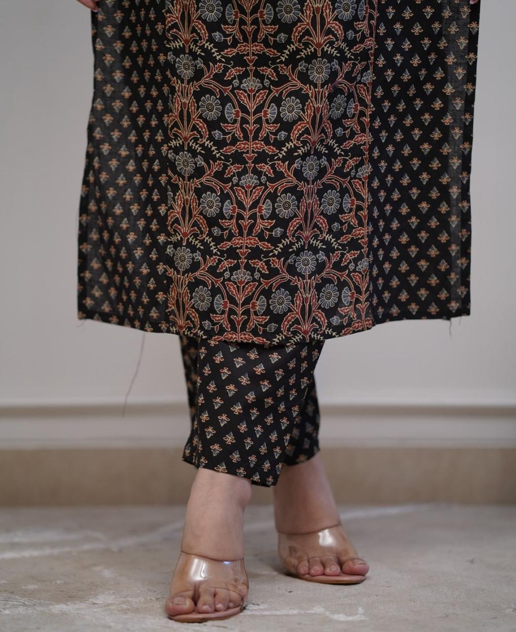 Mughal-Inspired Block Print In Designer Three-Piece Set