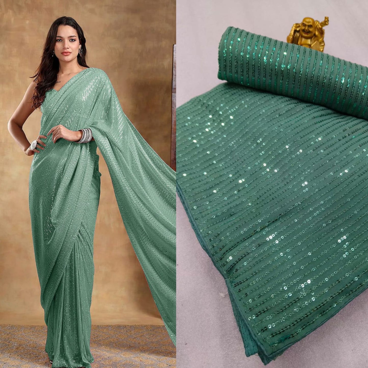 Blockbuster Bollywood 3MM Sequins Design Saree Showcase a Modern and Vibrant Design