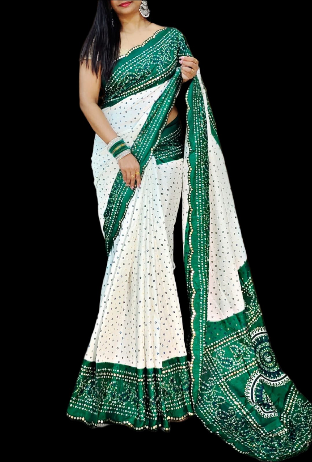 Chiffon Bandhini Sarees Featuring an Intricate all over Bandhini Print