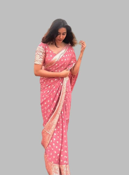 .Elephant Viscose Georgette Saree With Beautiful Small Jacquard Buti All Over