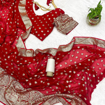 .Elephant Viscose Georgette Saree With Beautiful Small Jacquard Buti All Over