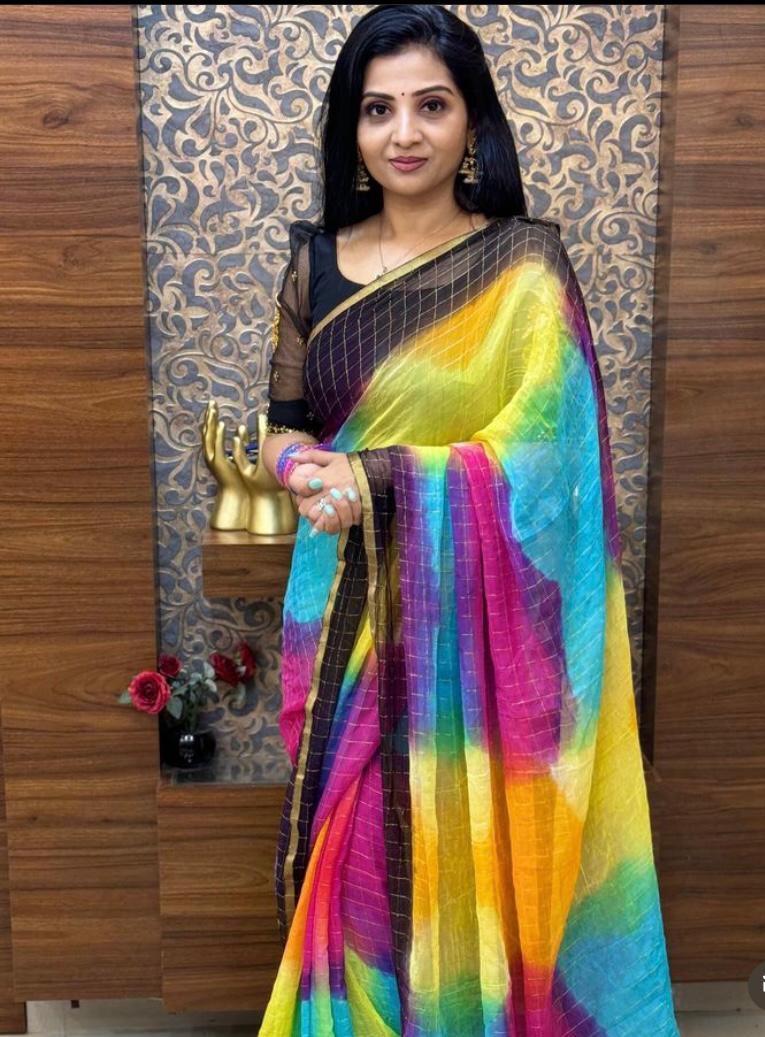 .Chiffon Hand Spray Saree