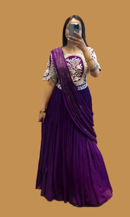 Designer Party Wear Lehenga Saree with Stitched Blouse