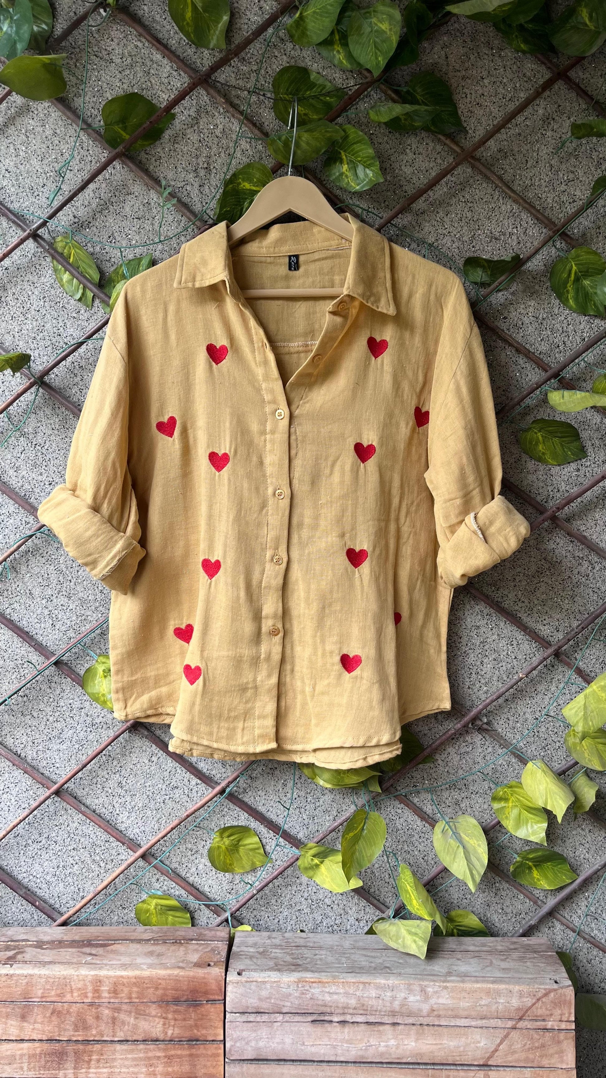 .Hearts Embroidered Mulmul Cotton Shirts - Moksha Fashions