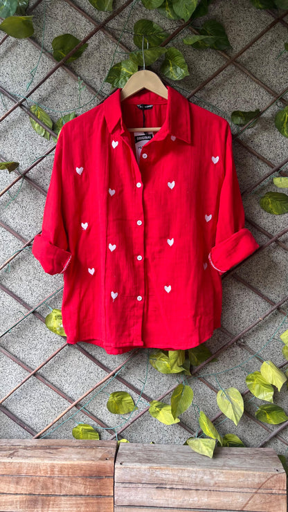 .Hearts Embroidered Mulmul Cotton Shirts - Moksha Fashions